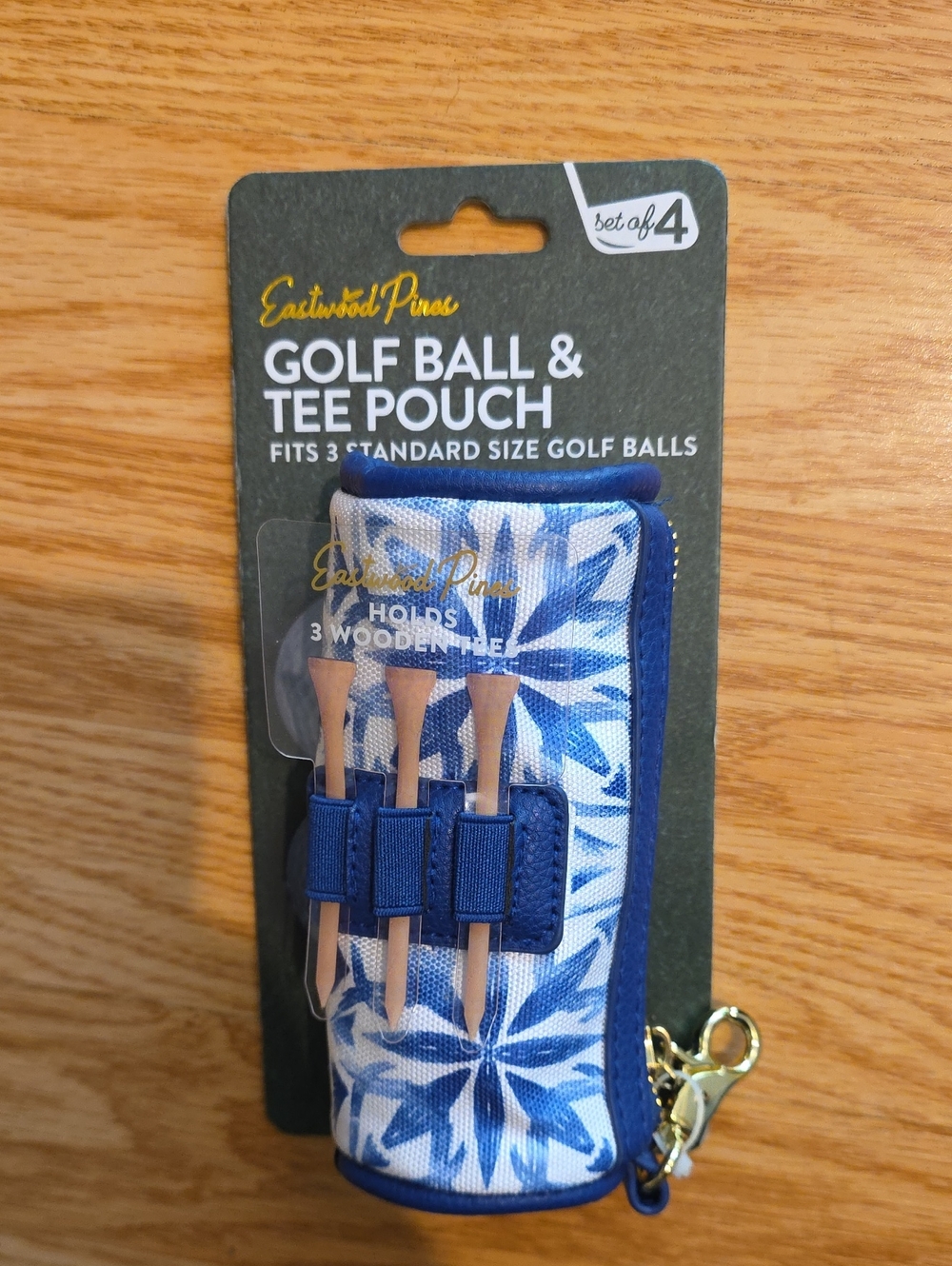 Blue Floral Golf Ball & Tee Pouch with Clip